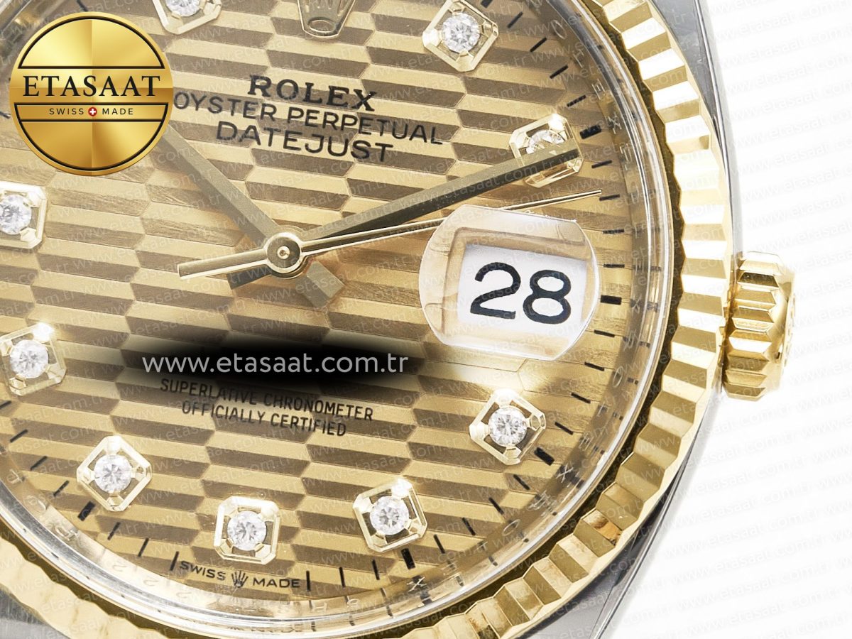 Rolex DateJust 36 126233 Clean 1:1 Best Edition 904L Steel YG Textured Diamonds Dial on SS/YG Jubilee Bracelet VR3235 - Görsel 12