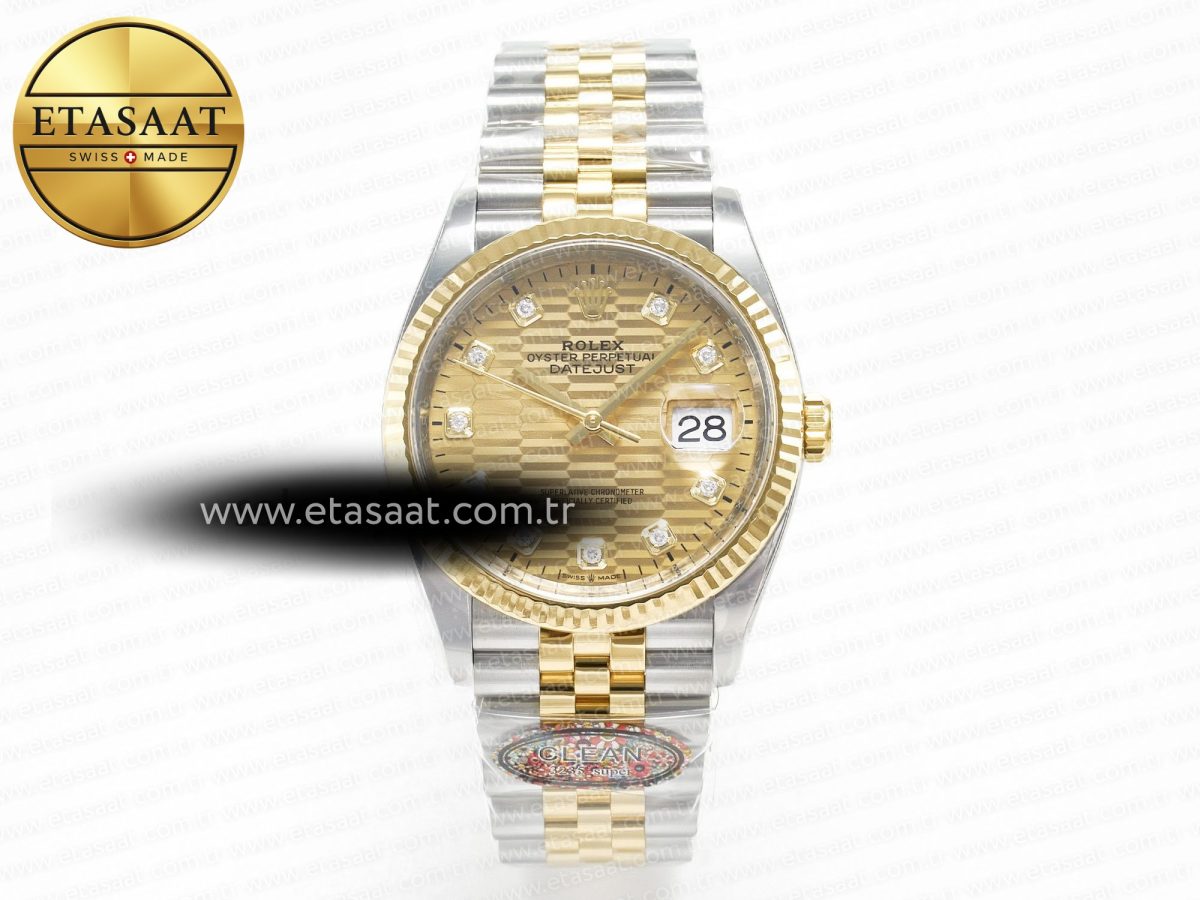 Rolex DateJust 36 126233 Clean 1:1 Best Edition 904L Steel YG Textured Diamonds Dial on SS/YG Jubilee Bracelet VR3235 - Görsel 3