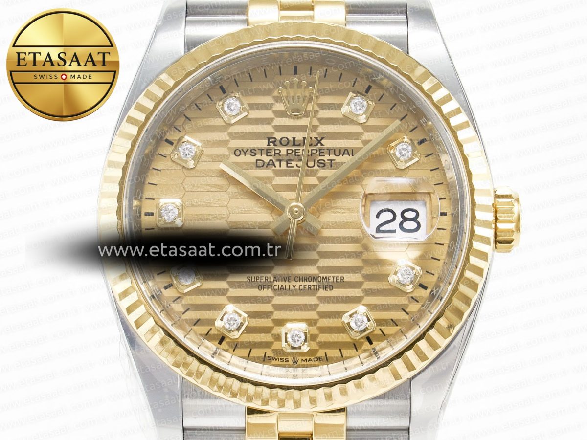 Rolex DateJust 36 126233 Clean 1:1 Best Edition 904L Steel YG Textured Diamonds Dial on SS/YG Jubilee Bracelet VR3235 - Görsel 4