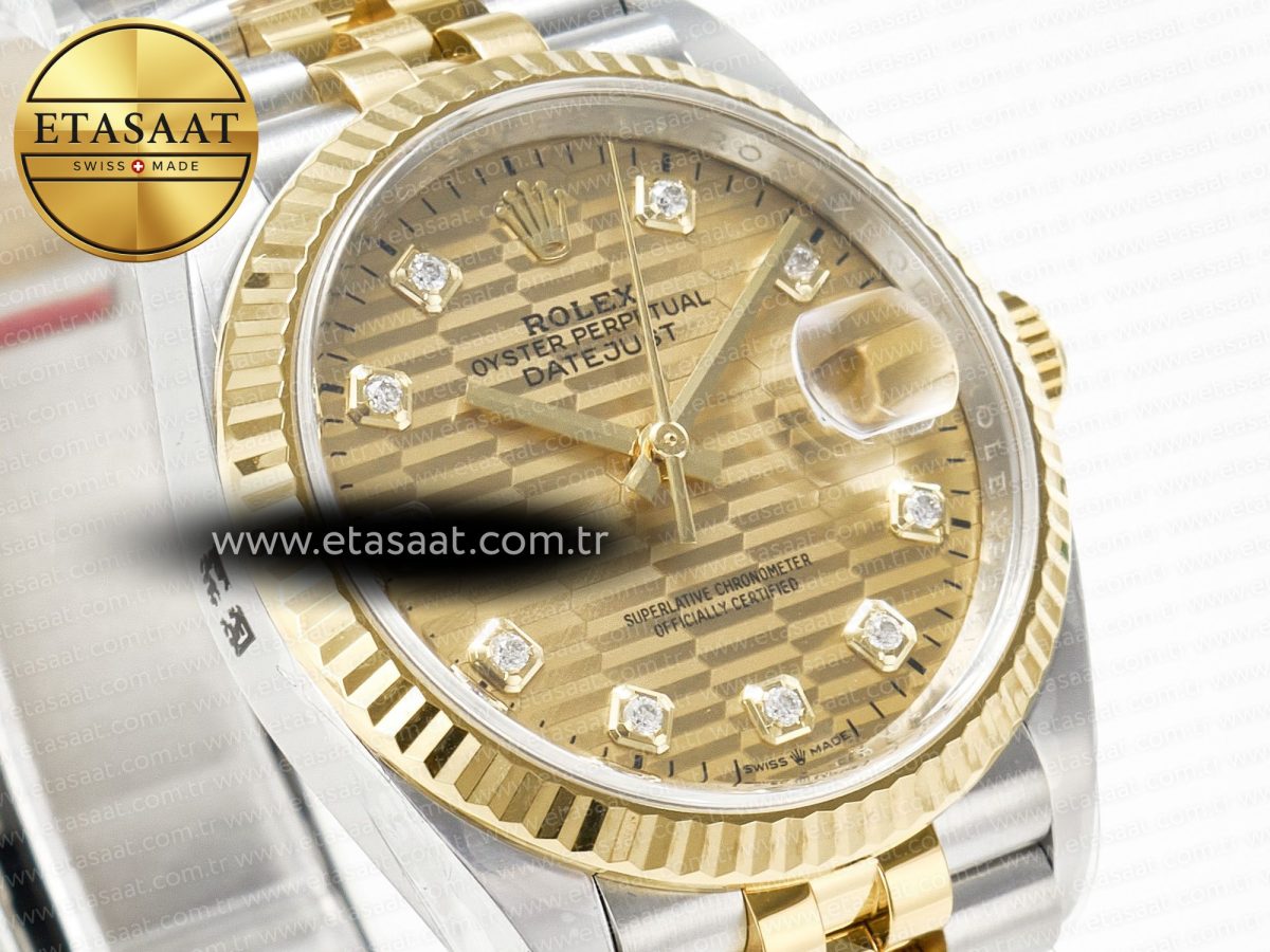 Rolex DateJust 36 126233 Clean 1:1 Best Edition 904L Steel YG Textured Diamonds Dial on SS/YG Jubilee Bracelet VR3235 - Görsel 5