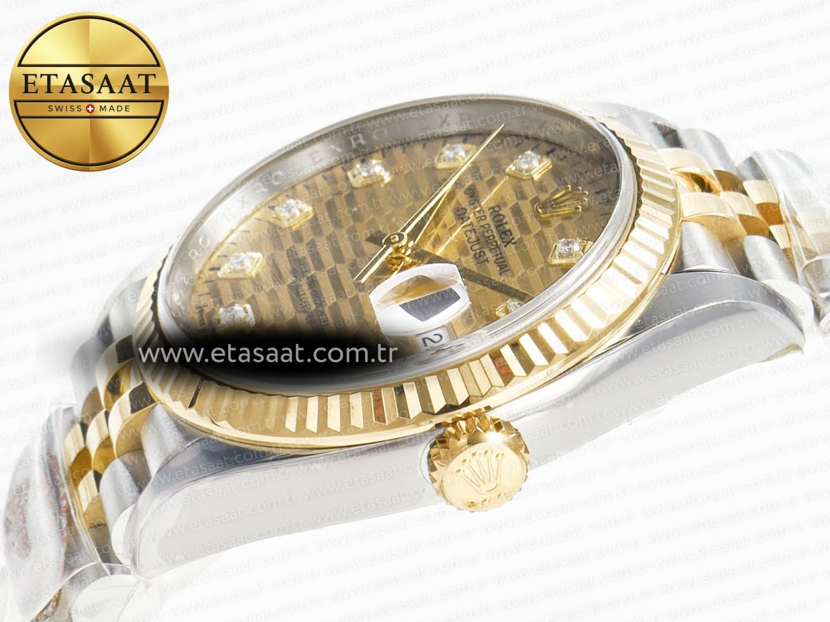 Rolex DateJust 36 126233 Clean 1:1 Best Edition 904L Steel YG Textured Diamonds Dial on SS/YG Jubilee Bracelet VR3235 - Görsel 6