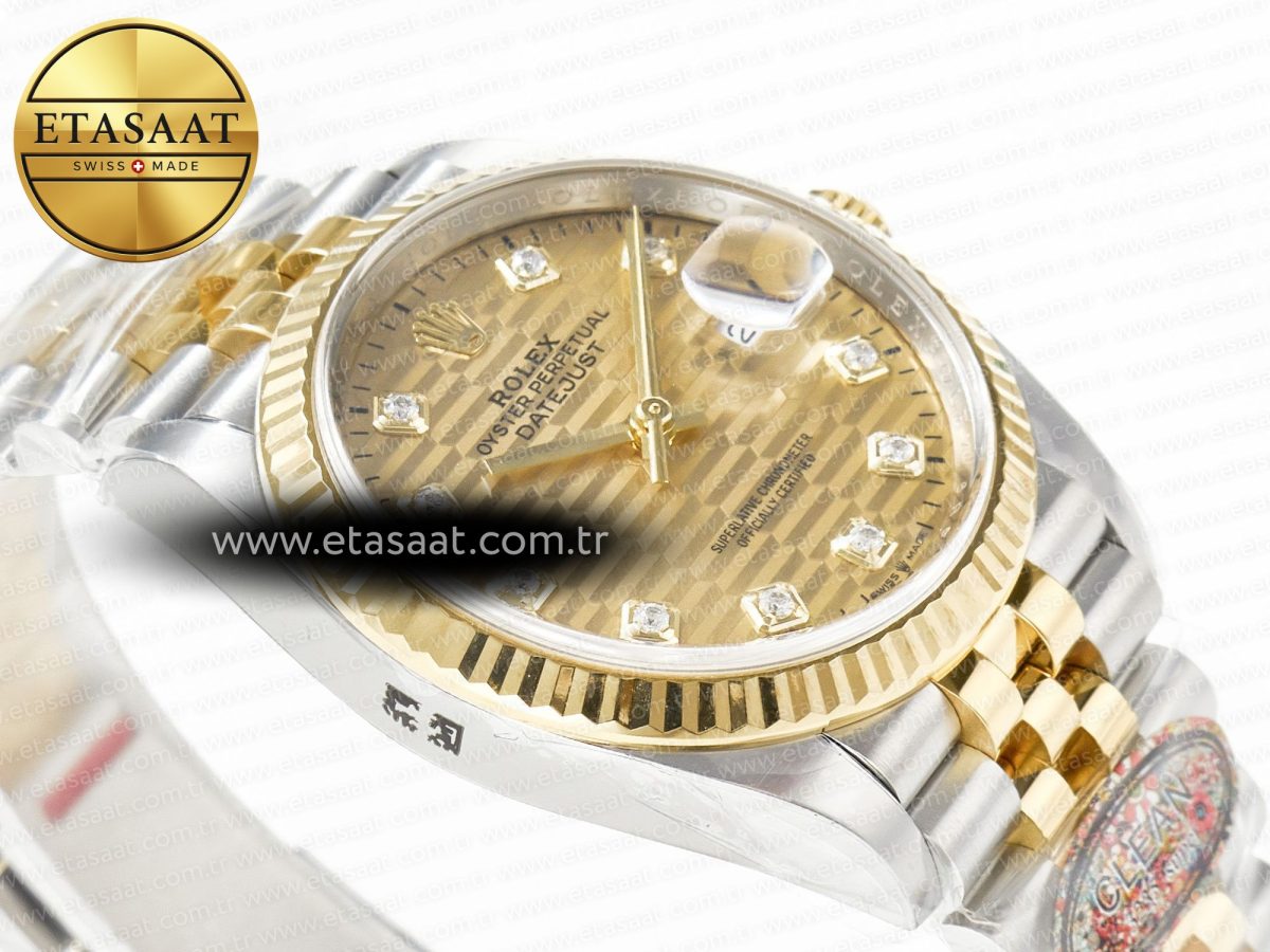 Rolex DateJust 36 126233 Clean 1:1 Best Edition 904L Steel YG Textured Diamonds Dial on SS/YG Jubilee Bracelet VR3235 - Görsel 7