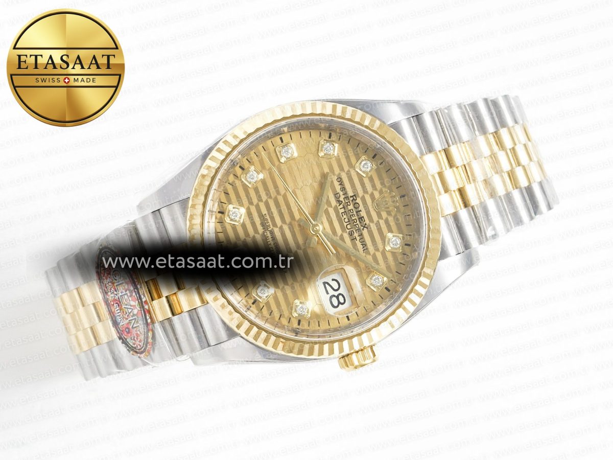 Rolex DateJust 36 126233 Clean 1:1 Best Edition 904L Steel YG Textured Diamonds Dial on SS/YG Jubilee Bracelet VR3235 - Görsel 8