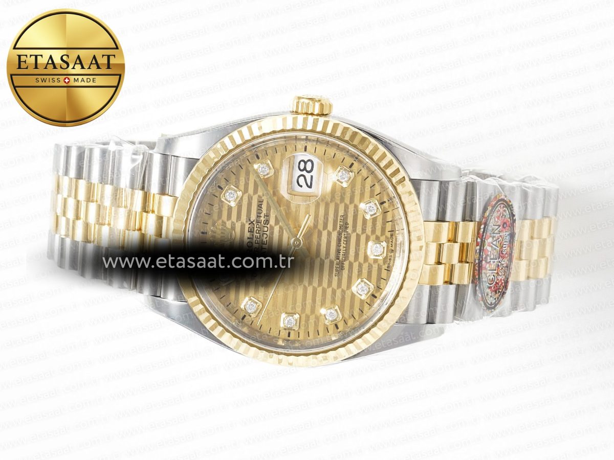 Rolex DateJust 36 126233 Clean 1:1 Best Edition 904L Steel YG Textured Diamonds Dial on SS/YG Jubilee Bracelet VR3235 - Görsel 9