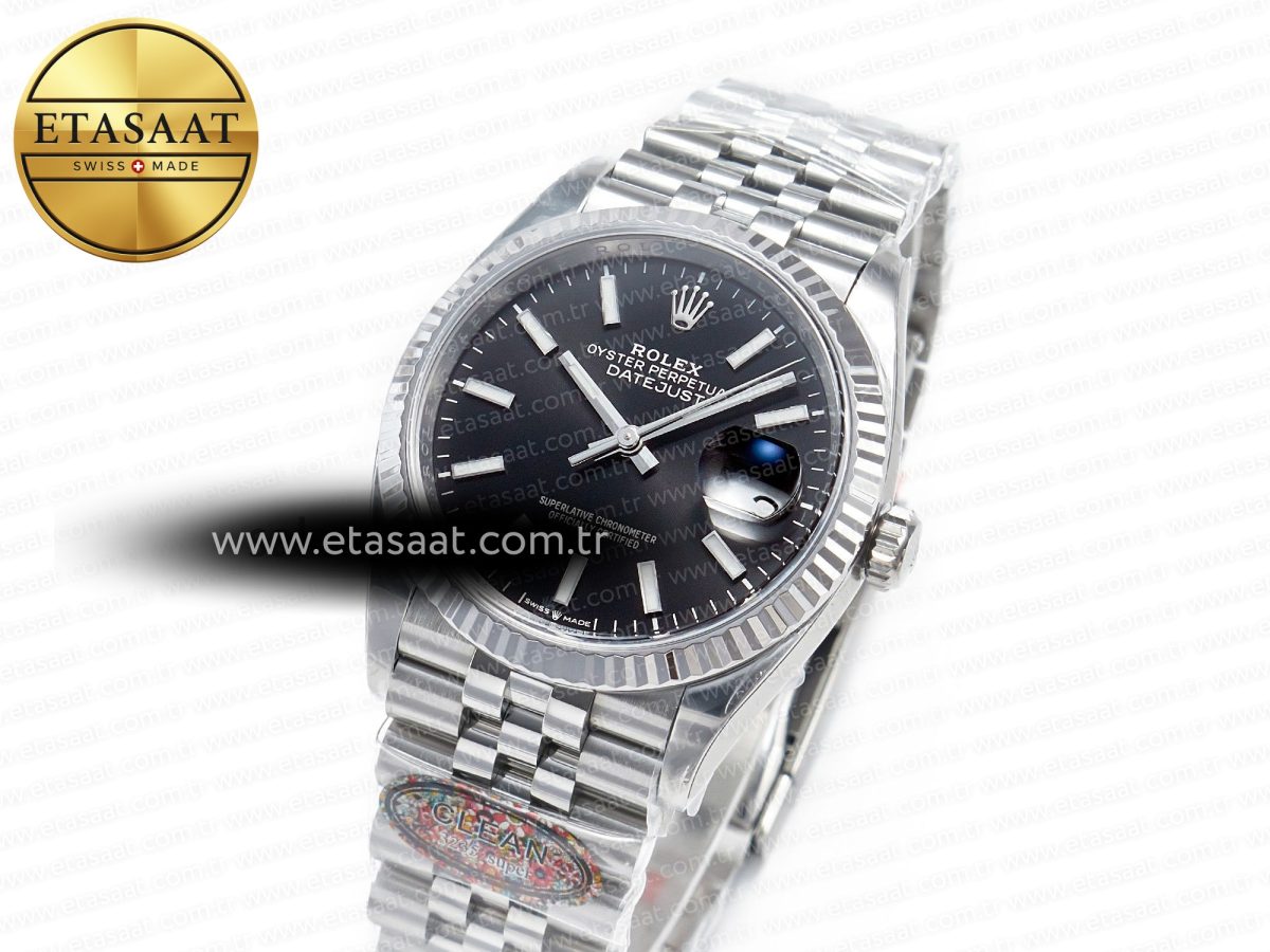 Rolex DateJust 36 126234 904L SS Clean 1:1 Best Edition Fluted Bezel Black Dial on Jubilee Bracelet VR3235 - Görsel 1