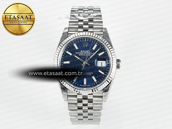 Rolex Datejust 36 126234 VSF Mavi Kadran Jubilee VS3235 Eta Saat - 1:1 Süper Klon Replika Saat