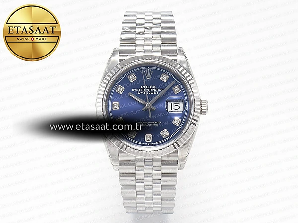 Rolex Datejust 36 Mavi Pırlantalı Clean 126234 Eta Saat - 1:1 Süper Klon Replika Saat