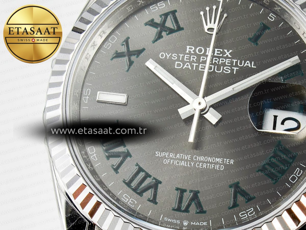 Rolex DateJust 36 SS 116234 VSF 1:1 Best Edition 904L Steel Gray Green Roman Dial on oyster Bracelet VS3235 - Görsel 10