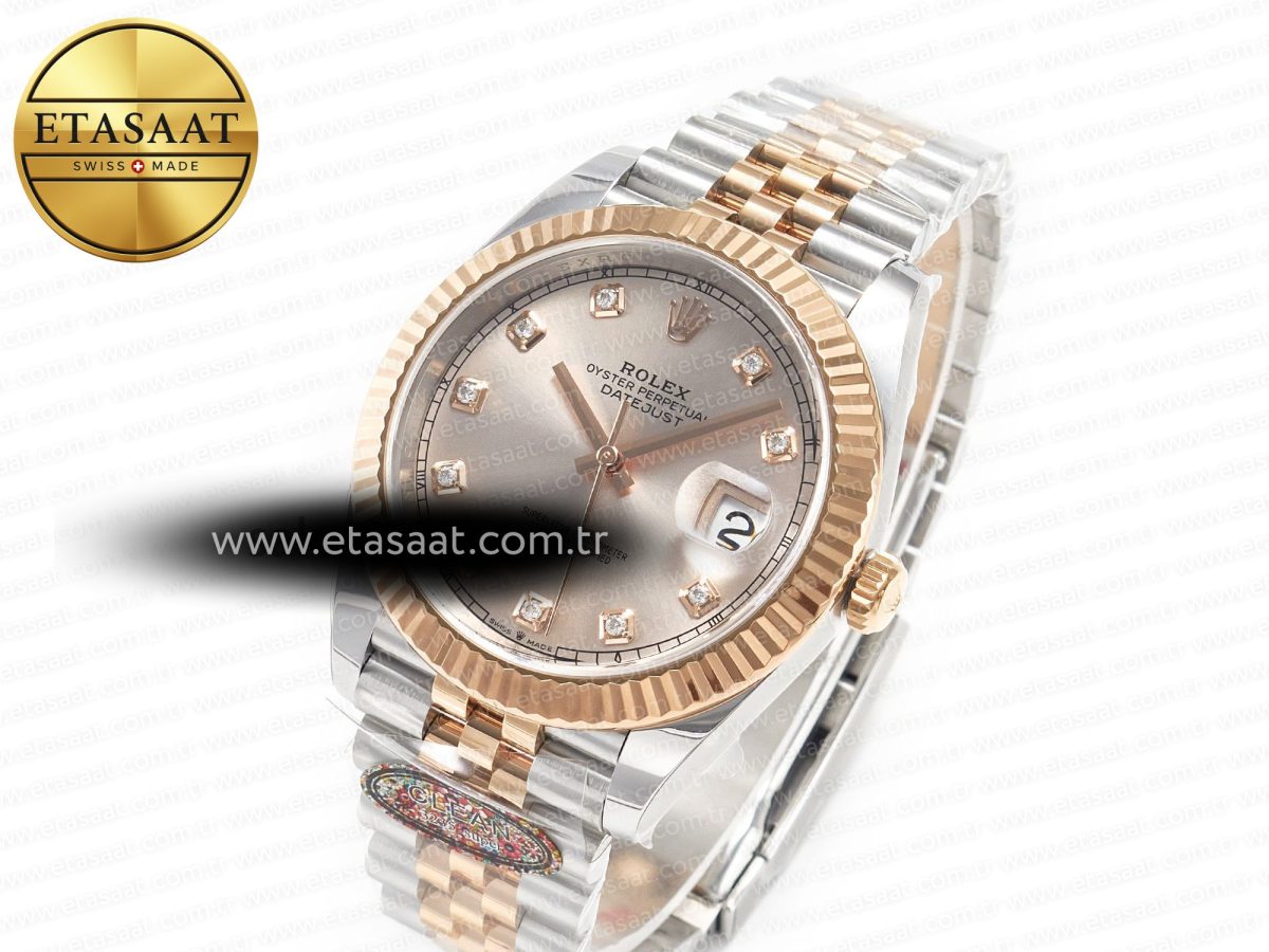 Rolex DateJust 41 126331 904L SS/RG Clean 1:1 Best Edition Steel Silver Diamond Stick Dial on Jubilee Bracelet VR3235 - Görsel 1