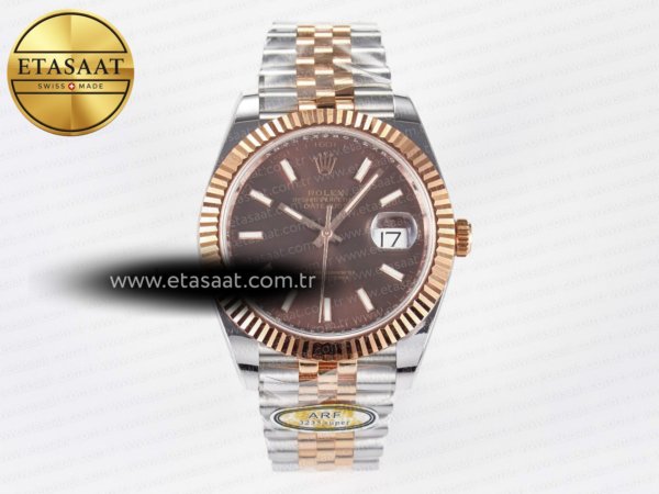 Rolex Datejust 41 126331 ARF Kahve Kadran Jubilee Ağır Kasa Eta Saat - 1:1 Süper Klon Replika Saat