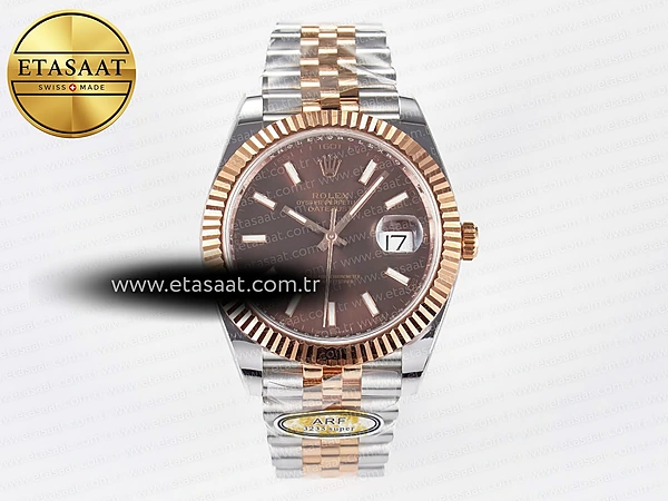 Rolex Datejust 41 126331 ARF Kahve Kadran Jubilee Ağır Kasa Eta Saat - 1:1 Süper Klon Replika Saat