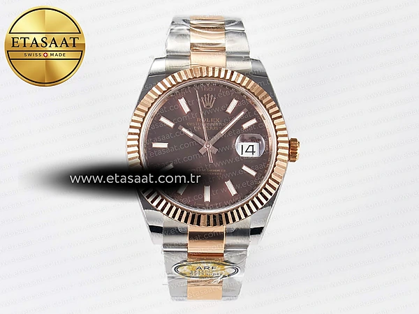 Rolex Datejust 41 126331 ARF Kahve Kadran Oyster Ağır Kasa Eta Saat - 1:1 Süper Klon Replika Saat