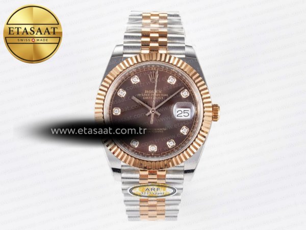 Rolex Datejust 41 126331 ARF Kahve Pırlantalı Kadran Ağır Eta Saat - 1:1 Süper Klon Replika Saat