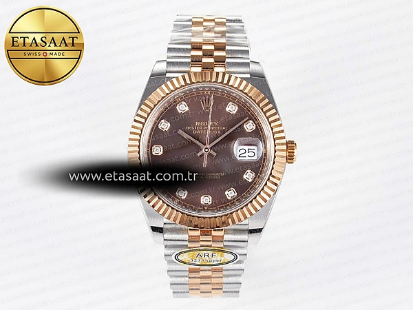 Rolex Datejust 41 126331 ARF Kahve Pırlantalı Kadran Ağır Eta Saat - 1:1 Süper Klon Replika Saat