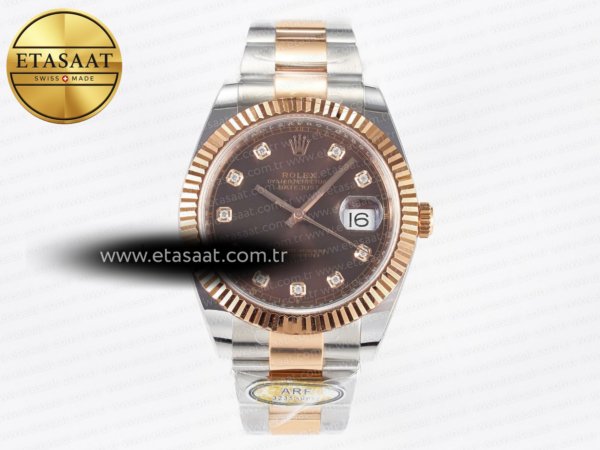Rolex Datejust 41 126331 ARF Kahve Pırlantalı Kadran 11 Eta Saat - 1:1 Süper Klon Replika Saat