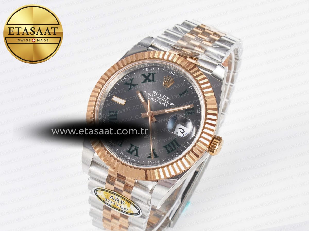 Rolex DateJust 41 126331 ARF 1:1 Best Edition 904L Steel Gray Dial Green Roman Marker on SS/RG Jubilee Bracelet SH3235（Gain Weight） - Görsel 1