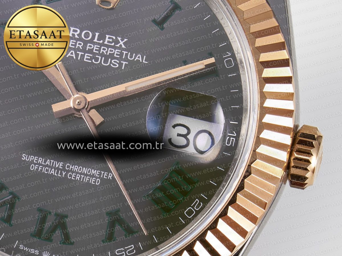 Rolex DateJust 41 126331 ARF 1:1 Best Edition 904L Steel Gray Dial Green Roman Marker on SS/RG Jubilee Bracelet SH3235（Gain Weight） - Görsel 11