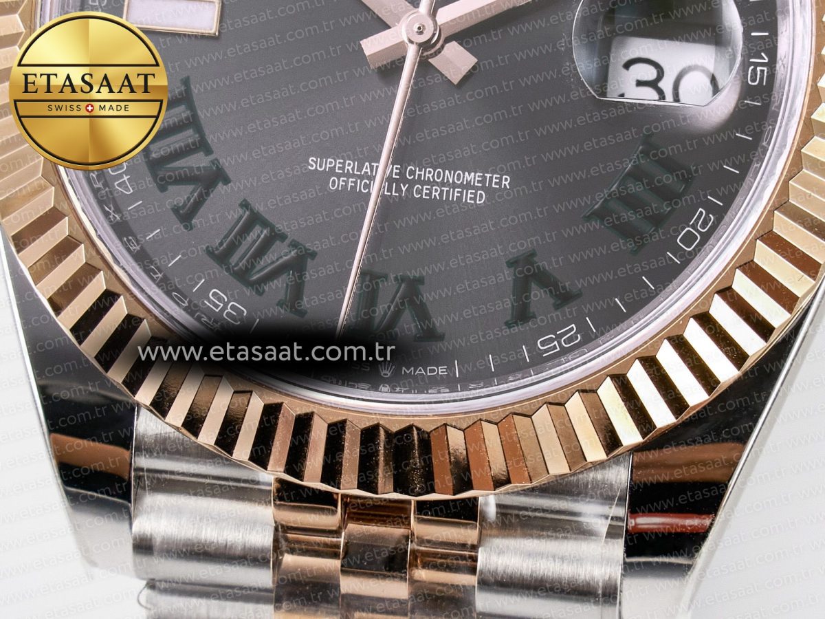 Rolex DateJust 41 126331 ARF 1:1 Best Edition 904L Steel Gray Dial Green Roman Marker on SS/RG Jubilee Bracelet SH3235（Gain Weight） - Görsel 13