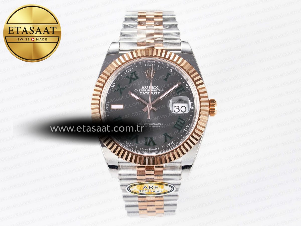 Rolex DateJust 41 126331 ARF 1:1 Best Edition 904L Steel Gray Dial Green Roman Marker on SS/RG Jubilee Bracelet SH3235（Gain Weight） - Görsel 3