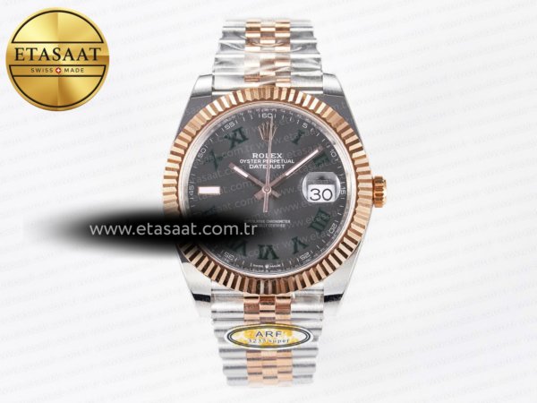 Rolex Datejust 41 126331 ARF Gri Kadran Yeşil Roma Ağır Eta Saat - 1:1 Süper Klon Replika Saat