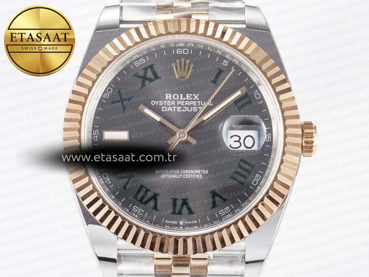 Rolex DateJust 41 126331 ARF 1:1 Best Edition 904L Steel Gray Dial Green Roman Marker on SS/RG Jubilee Bracelet SH3235（Gain Weight） - Görsel 4