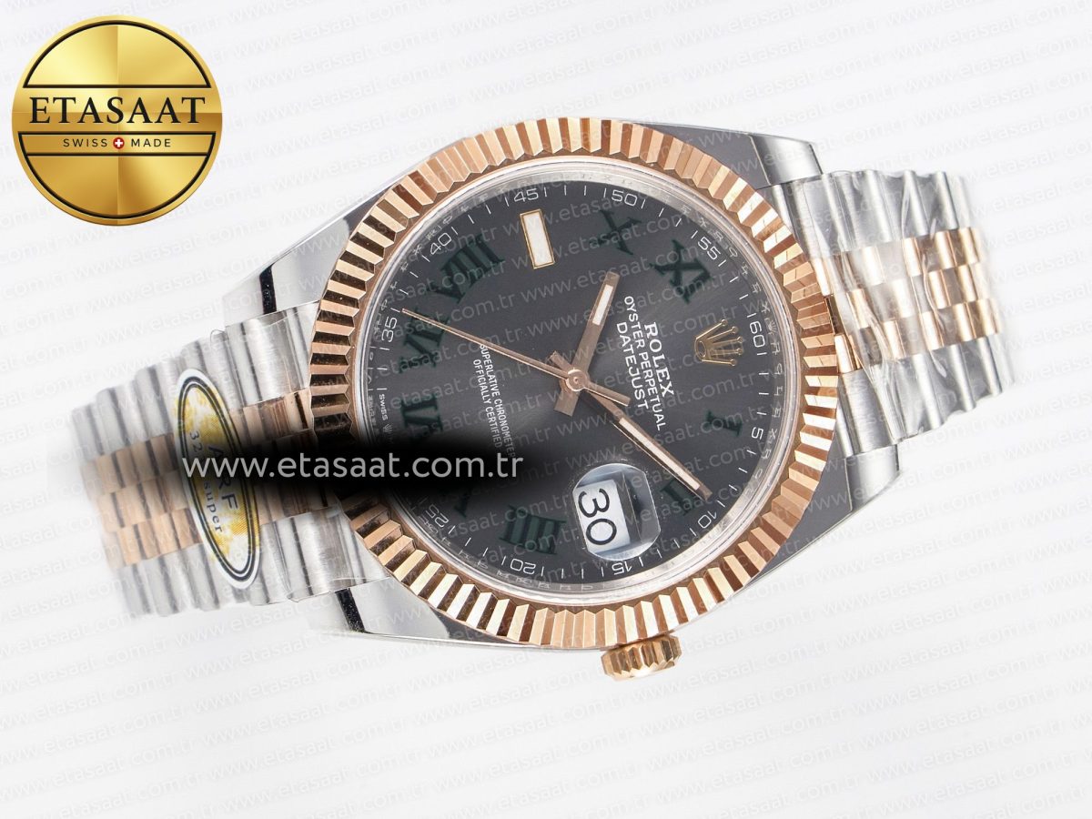 Rolex DateJust 41 126331 ARF 1:1 Best Edition 904L Steel Gray Dial Green Roman Marker on SS/RG Jubilee Bracelet SH3235（Gain Weight） - Görsel 5