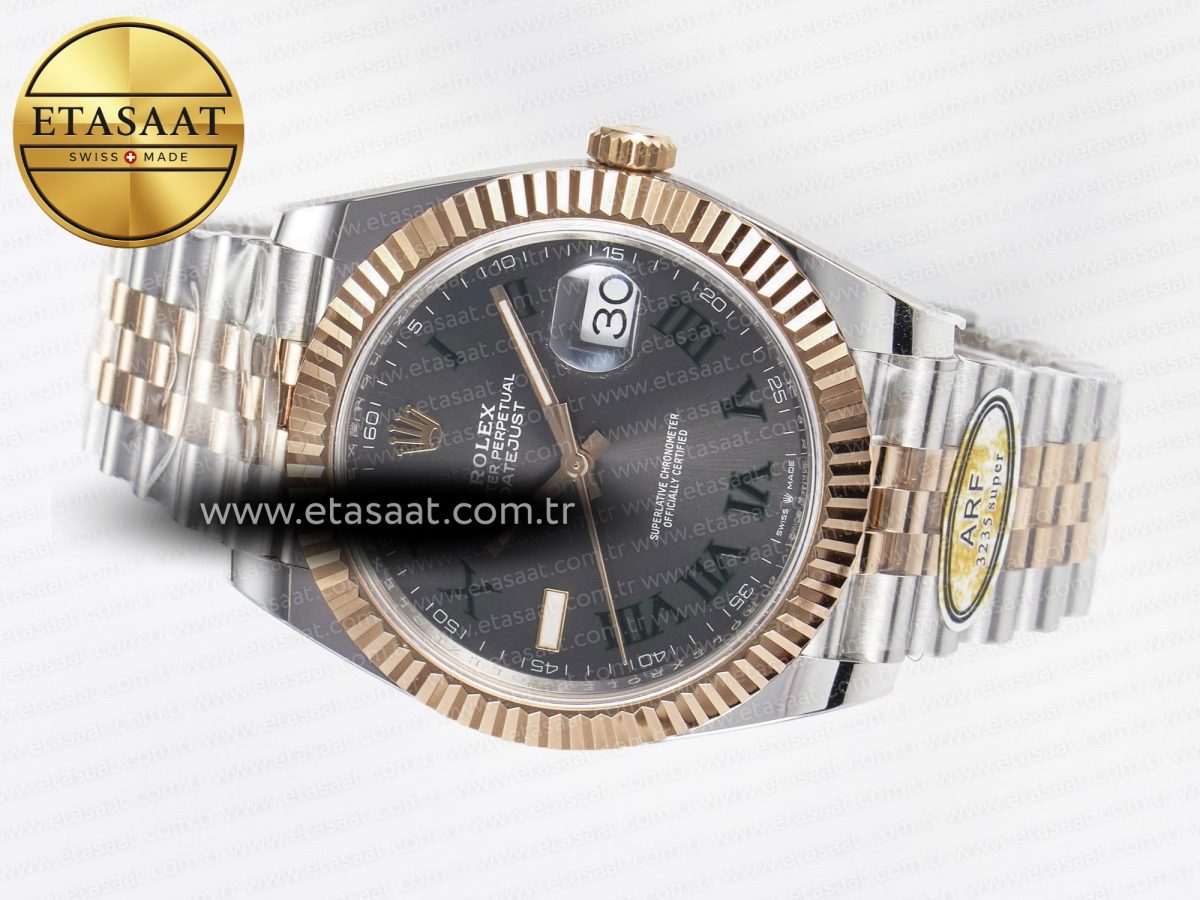Rolex DateJust 41 126331 ARF 1:1 Best Edition 904L Steel Gray Dial Green Roman Marker on SS/RG Jubilee Bracelet SH3235（Gain Weight） - Görsel 6