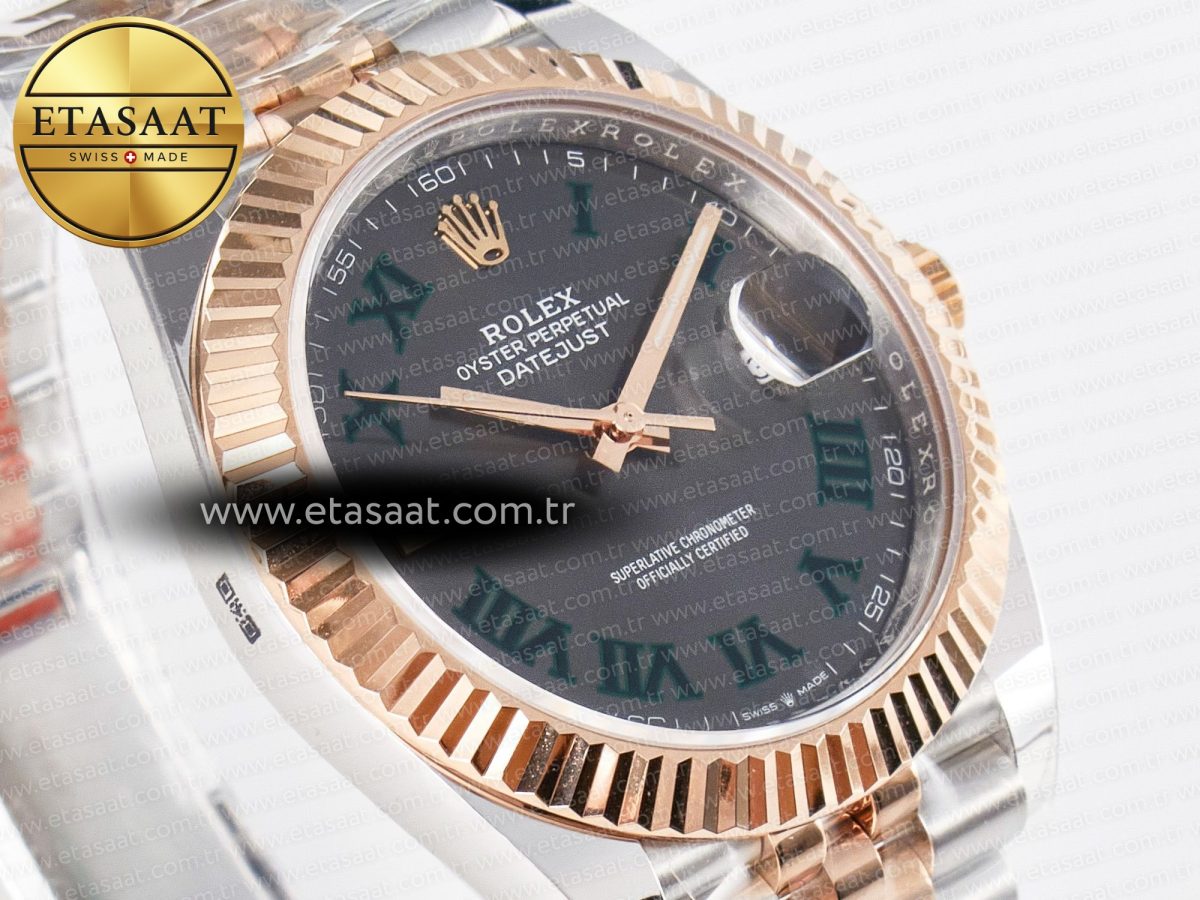 Rolex DateJust 41 126331 ARF 1:1 Best Edition 904L Steel Gray Dial Green Roman Marker on SS/RG Jubilee Bracelet SH3235（Gain Weight） - Görsel 7