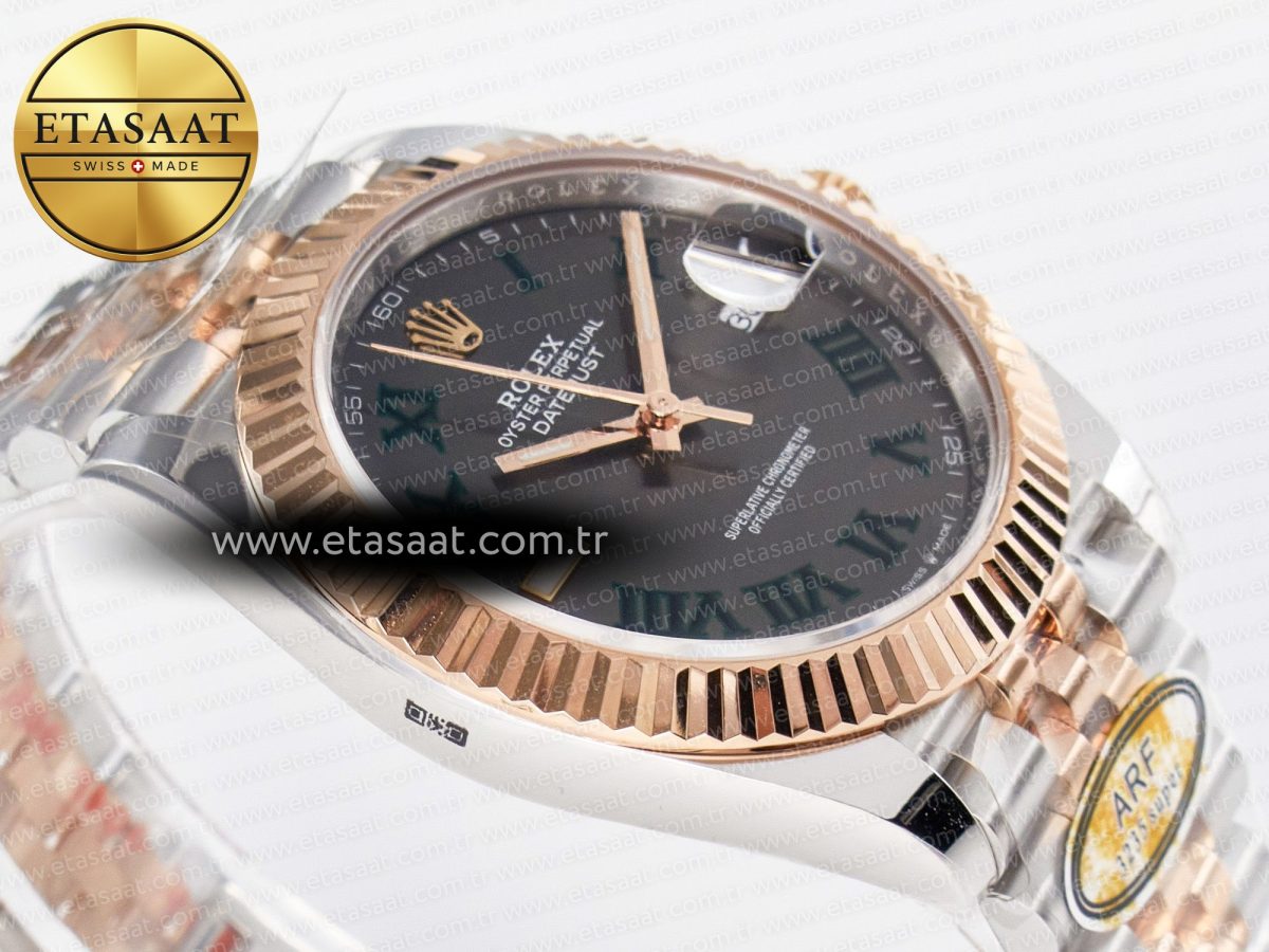 Rolex DateJust 41 126331 ARF 1:1 Best Edition 904L Steel Gray Dial Green Roman Marker on SS/RG Jubilee Bracelet SH3235（Gain Weight） - Görsel 8