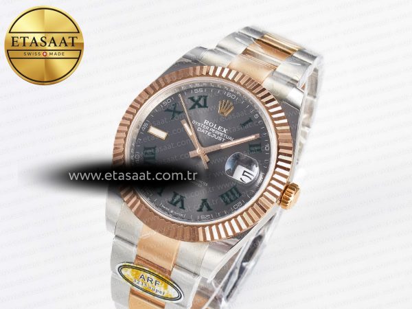 Rolex DateJust 41 126331 ARF 1:1 Best Edition 904L Steel Gray Dial Green Roman Marker on SS/RG Oyster Bracelet SH3235(Gain Weight)