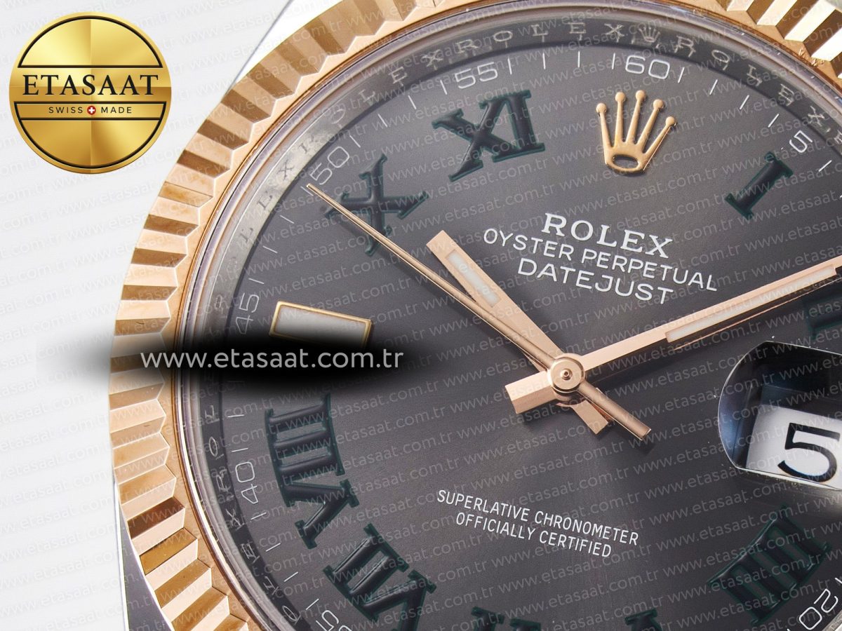 Rolex DateJust 41 126331 ARF 1:1 Best Edition 904L Steel Gray Dial Green Roman Marker on SS/RG Oyster Bracelet SH3235（Gain Weight） - Görsel 10