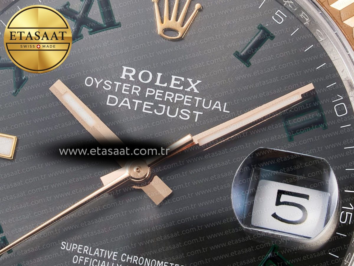 Rolex DateJust 41 126331 ARF 1:1 Best Edition 904L Steel Gray Dial Green Roman Marker on SS/RG Oyster Bracelet SH3235（Gain Weight） - Görsel 11