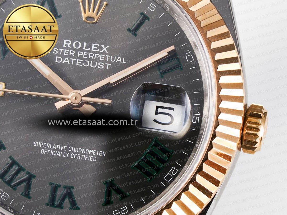 Rolex DateJust 41 126331 ARF 1:1 Best Edition 904L Steel Gray Dial Green Roman Marker on SS/RG Oyster Bracelet SH3235（Gain Weight） - Görsel 12
