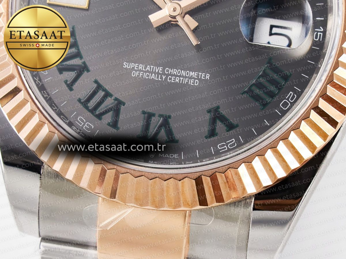 Rolex DateJust 41 126331 ARF 1:1 Best Edition 904L Steel Gray Dial Green Roman Marker on SS/RG Oyster Bracelet SH3235（Gain Weight） - Görsel 13