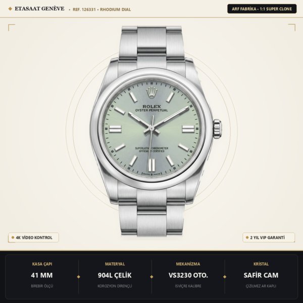 Rolex Datejust 41 126331 ARF Gri Kadran Yeşil Roma 11 Eta Saat - 1:1 Süper Klon Replika Saat