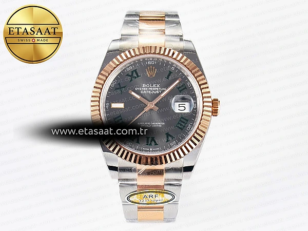 Rolex Datejust 41 126331 ARF Gri Kadran Yeşil Roma 11 Eta Saat - 1:1 Süper Klon Replika Saat