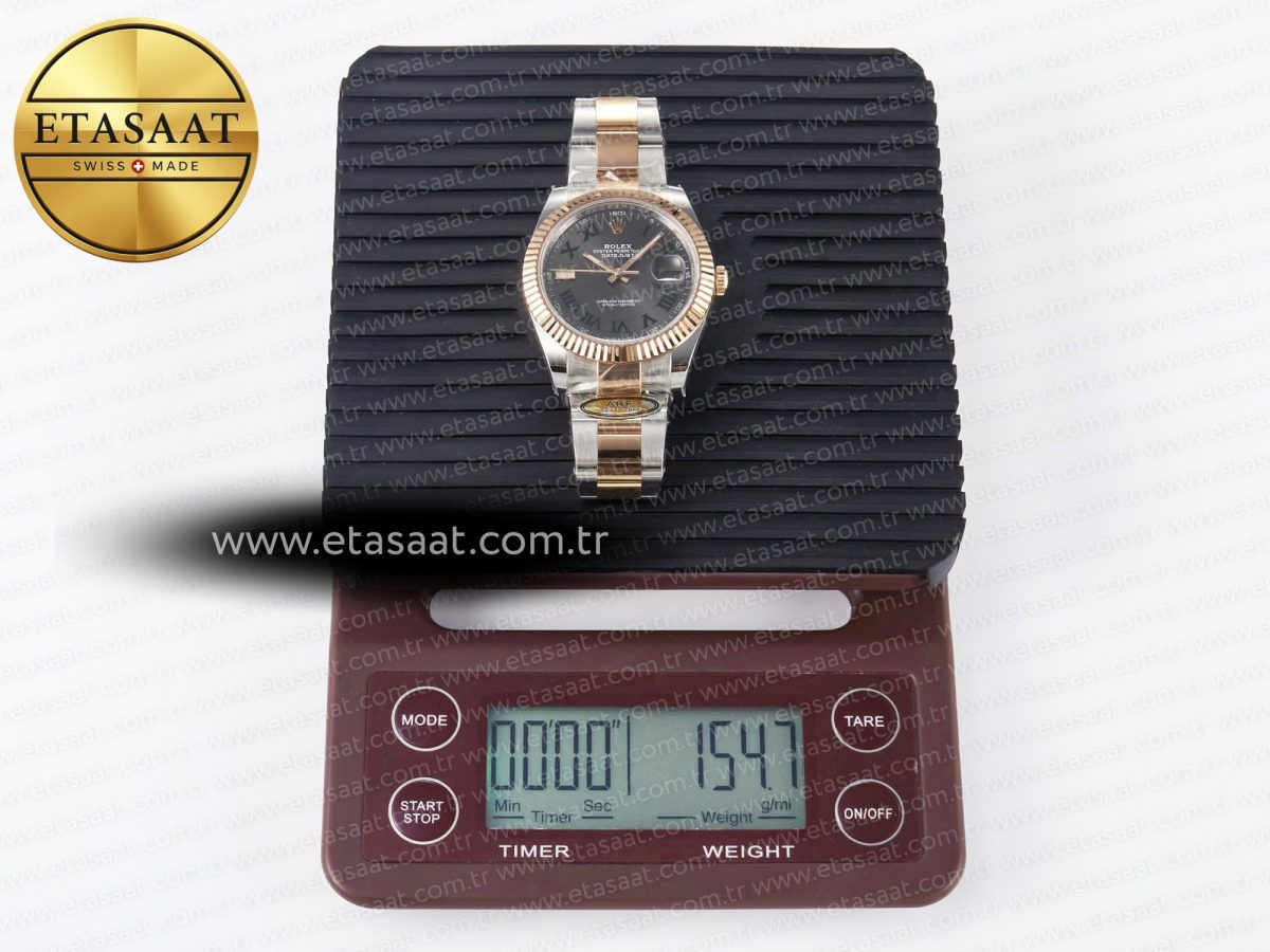 Rolex DateJust 41 126331 ARF 1:1 Best Edition 904L Steel Gray Dial Green Roman Marker on SS/RG Oyster Bracelet SH3235（Gain Weight） - Görsel 35