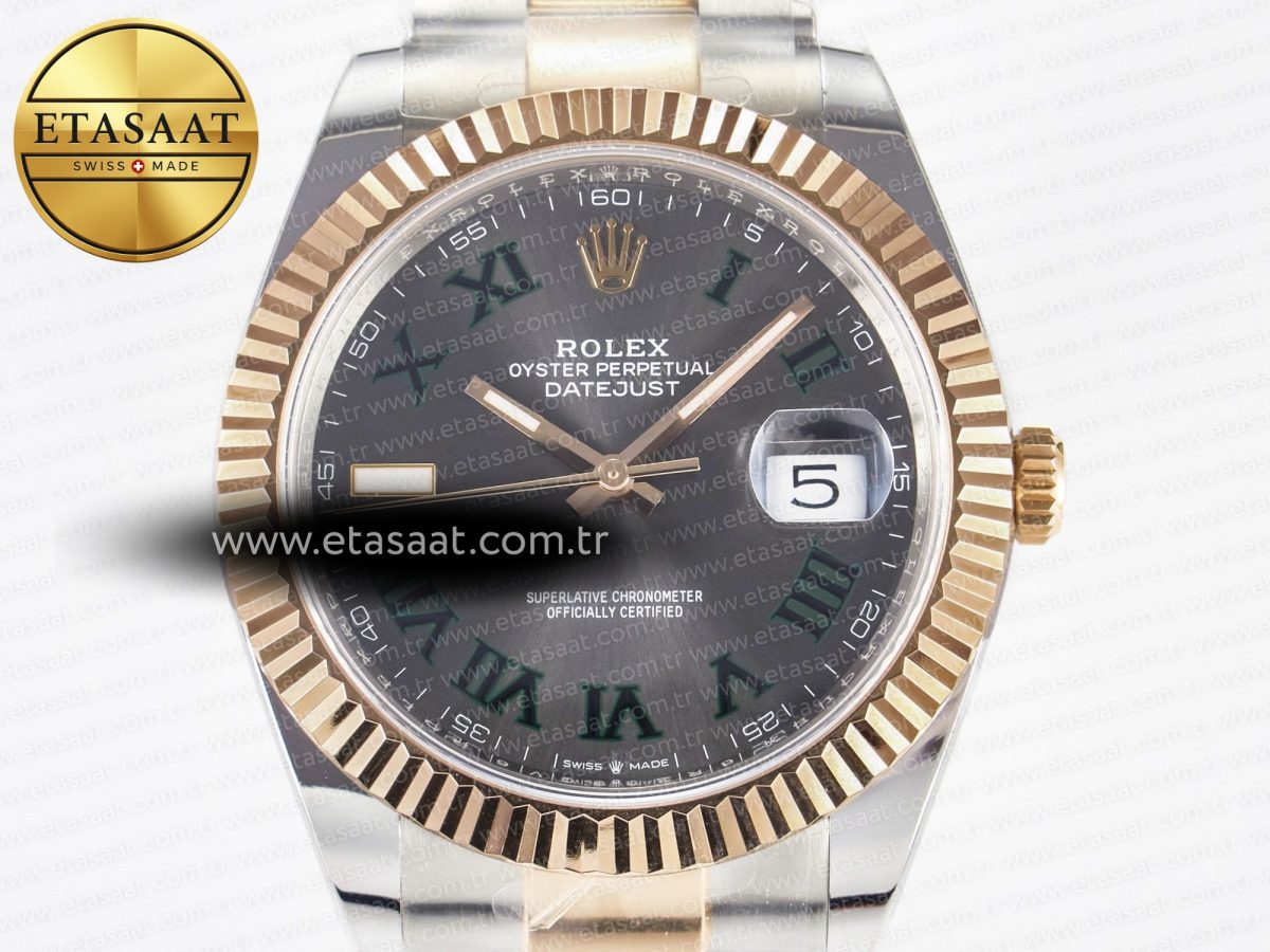 Rolex DateJust 41 126331 ARF 1:1 Best Edition 904L Steel Gray Dial Green Roman Marker on SS/RG Oyster Bracelet SH3235（Gain Weight） - Görsel 4