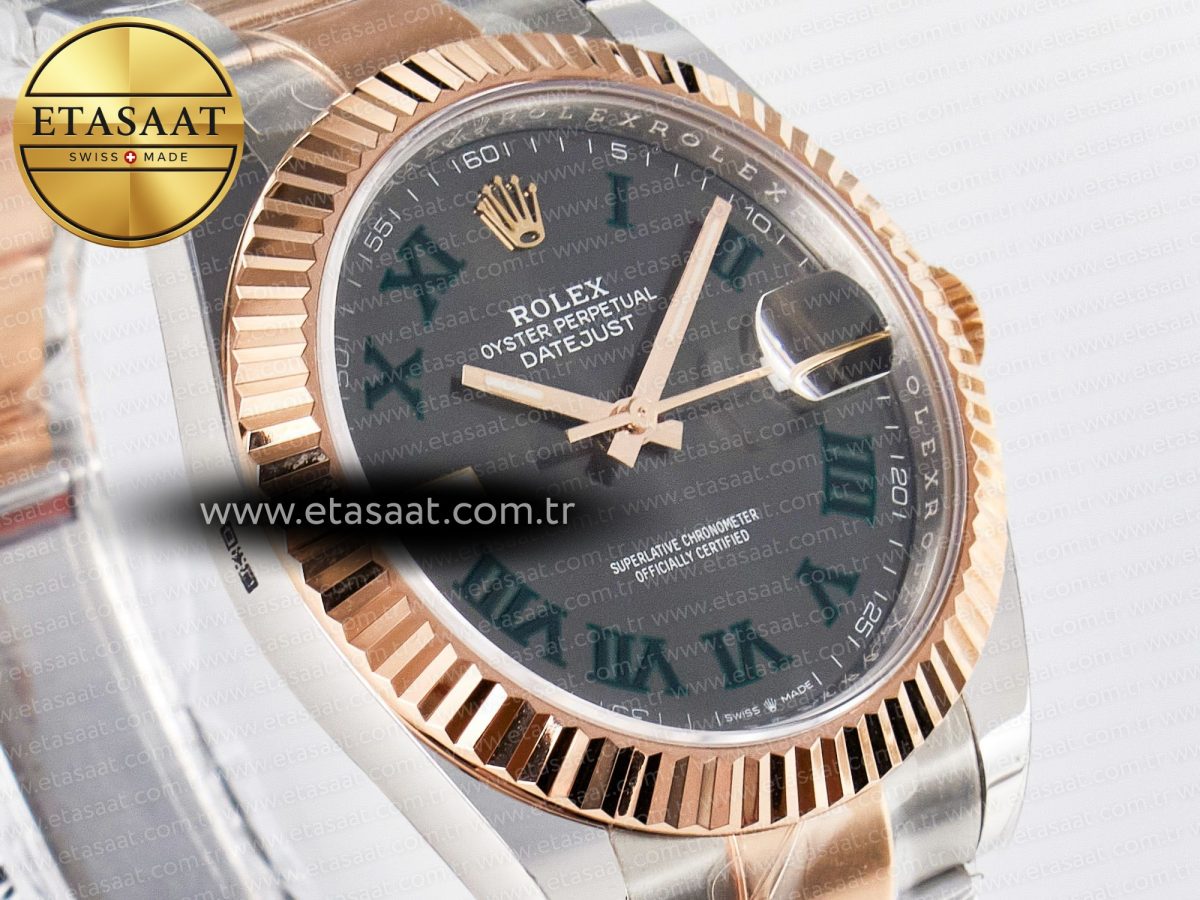 Rolex DateJust 41 126331 ARF 1:1 Best Edition 904L Steel Gray Dial Green Roman Marker on SS/RG Oyster Bracelet SH3235（Gain Weight） - Görsel 5
