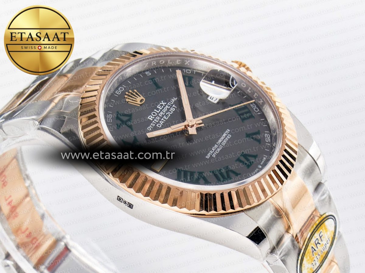 Rolex DateJust 41 126331 ARF 1:1 Best Edition 904L Steel Gray Dial Green Roman Marker on SS/RG Oyster Bracelet SH3235（Gain Weight） - Görsel 7