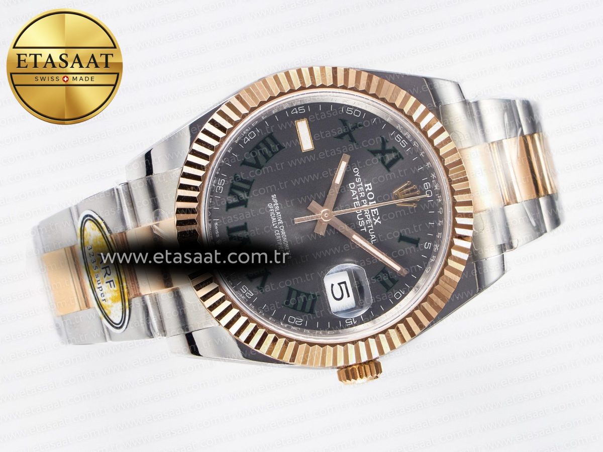 Rolex DateJust 41 126331 ARF 1:1 Best Edition 904L Steel Gray Dial Green Roman Marker on SS/RG Oyster Bracelet SH3235（Gain Weight） - Görsel 8