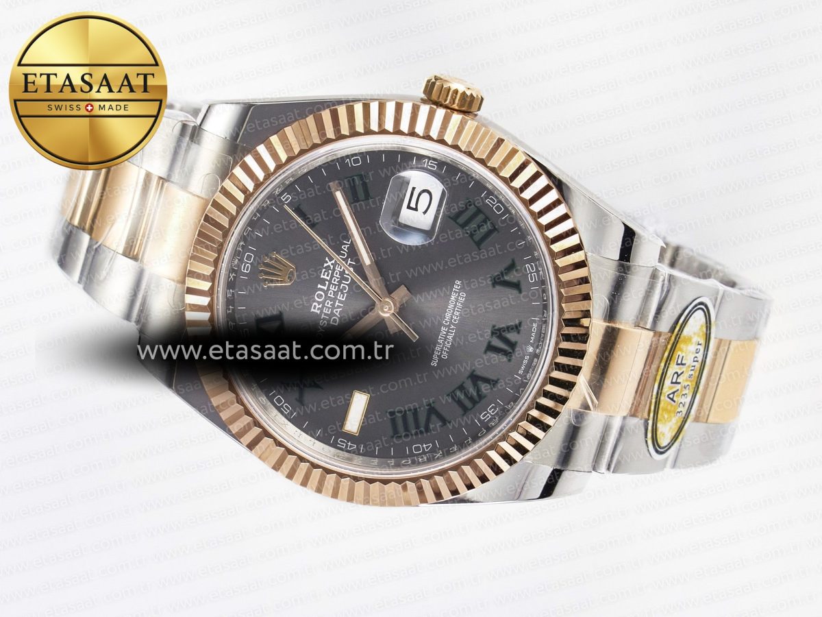Rolex DateJust 41 126331 ARF 1:1 Best Edition 904L Steel Gray Dial Green Roman Marker on SS/RG Oyster Bracelet SH3235（Gain Weight） - Görsel 9