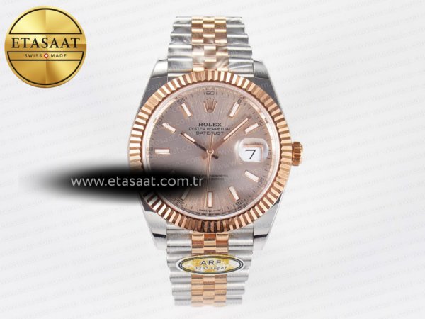 Rolex Datejust 41 126331 ARF Pembe Altın Kadran Ağır Kasa Eta Saat - 1:1 Süper Klon Replika Saat