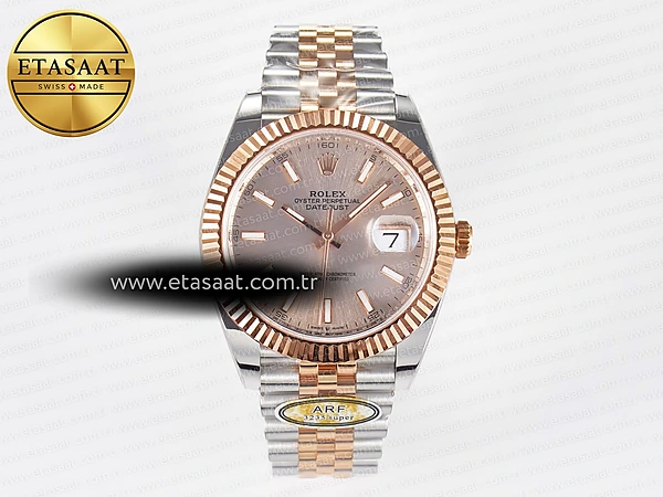 Rolex Datejust 41 126331 ARF Pembe Altın Kadran Ağır Kasa Eta Saat - 1:1 Süper Klon Replika Saat