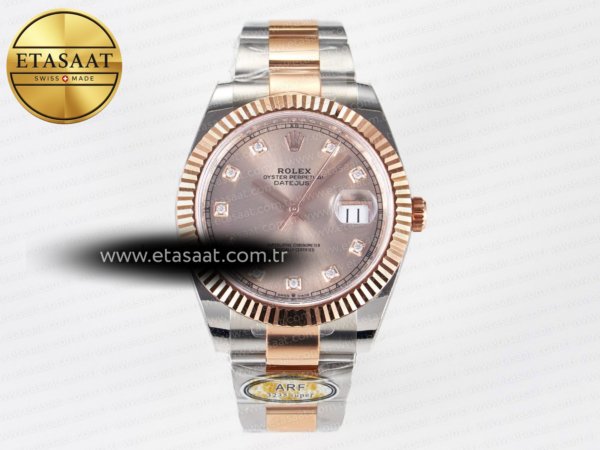 Rolex Datejust 41 126331 ARF RG Pırlantalı Kadran Ağır 11 Eta Saat - 1:1 Süper Klon Replika Saat