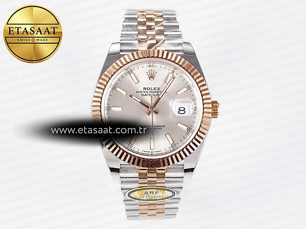 Rolex Datejust 41 126331 ARF Gümüş Kadran Jubilee Ağır Kasa Eta Saat - 1:1 Süper Klon Replika Saat