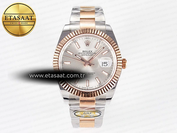Rolex Datejust 41 126331 ARF Gümüş Kadran Oyster Ağır Kasa Eta Saat - 1:1 Süper Klon Replika Saat