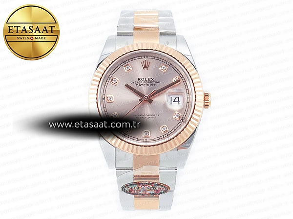 Rolex Datejust 41 126331 Clean Rg Pembe Altın VR3235 Eta Saat - 1:1 Süper Klon Replika Saat
