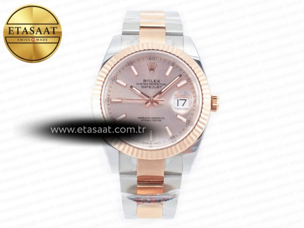 Rolex Datejust 41 126331 Clean Pembe Altın Kadran VR3235 Eta Saat - 1:1 Süper Klon Replika Saat