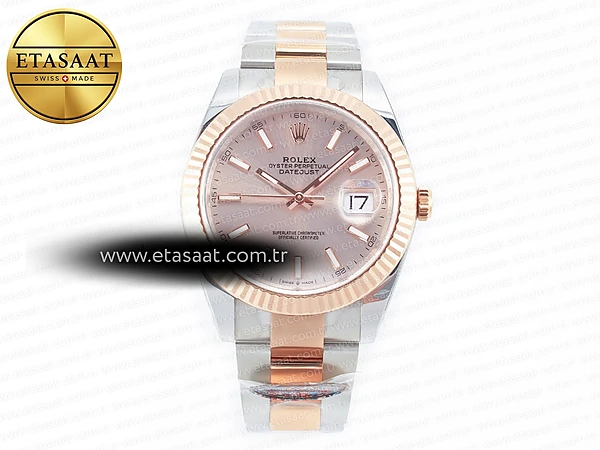 Rolex Datejust 41 126331 Clean Pembe Altın Kadran VR3235 Eta Saat - 1:1 Süper Klon Replika Saat